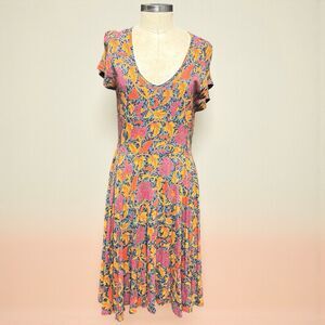 Peruvian Connection Womens Dress M Floral Knit Flowy Boho Pima Cotton Knit